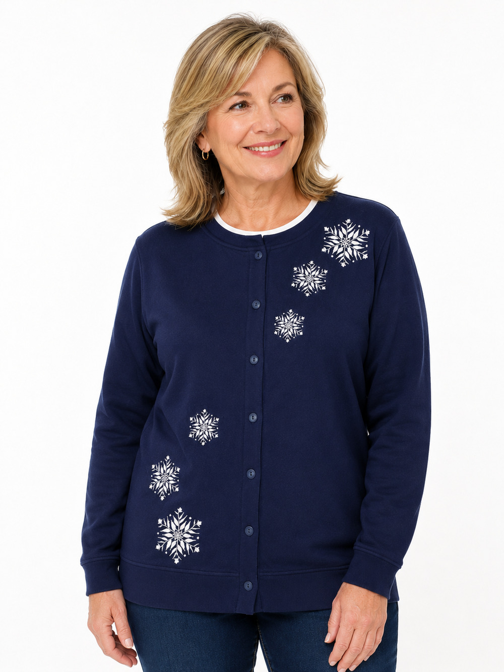 Vintage Shenanigans Sweater Cardigan Womens Petite XLP Blue Cottagecore Grandma